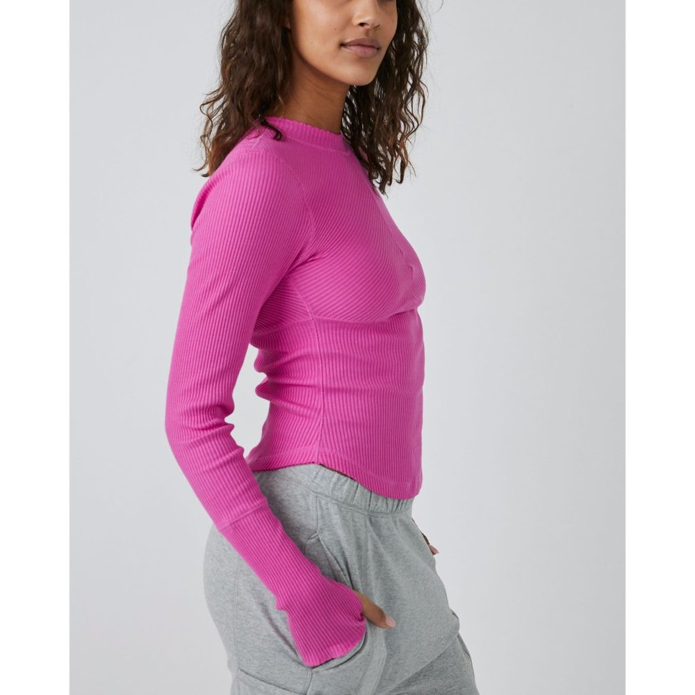 NWT FP Movement Laura Long Sleeve Rib Top / Fuschia Fizz - Picture 2 of 6